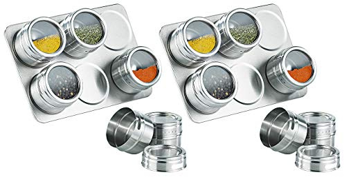 Rosenstein & Söhne Gewürzbehälter: 2er-Set Magnetisches Gewürzboard mit 6 Gewürzstreuern (Magnetischer Gewürzhalter, Gewuerzdosen Magnetisch)