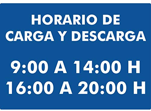 Oedim Señal de Horario Carga y Descarga Personalizado | Medida 29,7x21cm | Señaletica en Material Aluminio Blanco Resistente de 3mm | Duradera y Económica