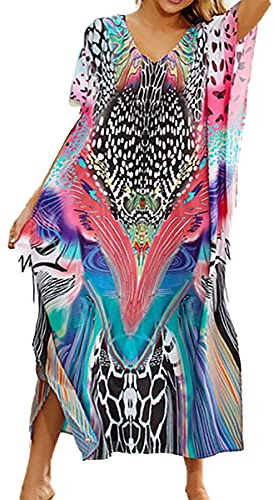 Snyemio Vestito Caftano Lungo da Spiaggia Donna Estivo Maxi Abiti Bohemien Stampa Floreale Casual Taglie Forti