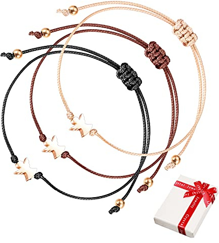 3 piezas de oro rosa ángel la guarda juego de pulseras de la suerte para mujeres niñas, cuerda filigrana ajustable queridas damas alas de ángel pulsera de amuleto regalo para el mejor amigo comunión