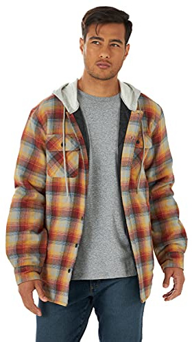 Wrangler Authentics långärmad quiltad flanellskjorta för män med huva, knapp-down skjorta, röd/gul, 3XL