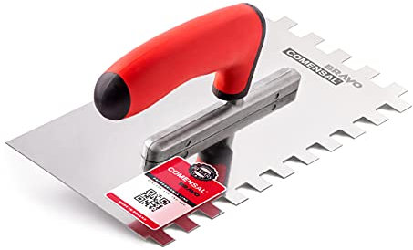 COMENSAL Zahnkelle 12 mm - Profi Edelstahl Glättekelle - Zahnspachtel zum Verlegen von Fliesen - Ergonomisch Griff - Made in EU -270 x 130 mm