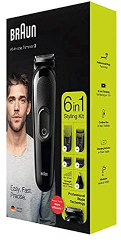 Braun Beard Trimmer MGK3220 And Hair Clipper For Men 6-in-1 Trimmer, 5 Attachments, Body Groomer - Black/Volt Green