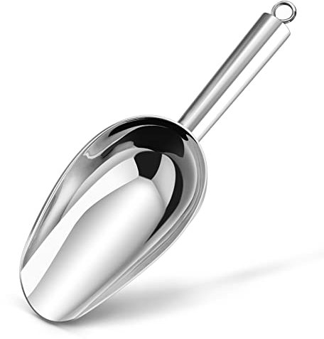 Metal Ice Scoop, Homikit Stainless Steel 12Oz Scoop for Food Flour Sweet Candy, Used in Kitchen Bar Garden Buffet, Sturdy Design & Multi-Purpose, Mirror Finished & Dishwasher Safe