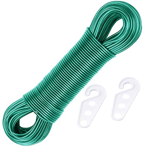 60M Washing Line Rope Full Steel Core, Heavy Duty Clothes Line, Wall Mounted Rotary Washing Line Replacement Line with 2 Tensioners, Plastic PVC Cover Clotheslines for Outdoor, Indoor, Garden, Dryer