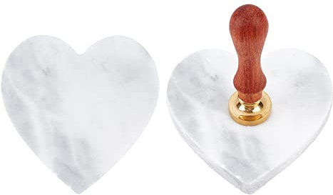 CRASPIRE Marble Pattern Coasters Heart-shape Absorbent Ceramic Coasters Ceramic Stone Design for Wax Seal Cooling Tool Tabletop Protection (White) No Stamp