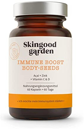 Skingood Immune Boost – Immunsystem Kapseln mit natürlichem Vitamin C und Zink – mit Acai und Echinacea – deckt den Tagesbedarf an Zink, Vitamin C und D, A und B9 – 60 Kapseln