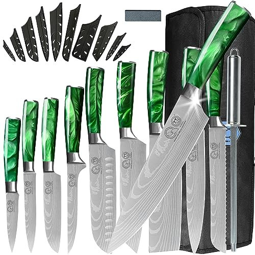 XYJ Authentic Seit 1986,10-teilige japanische Kochmesser Set Mit Scherenschliffer Stange Tragetasche&Hülle, Edelstahl Küchenmesser, Paring Santoku Schneiden Kochmesser Werkzeuge