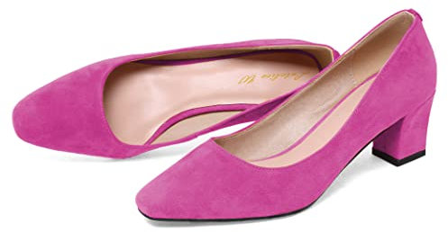 Lutalica W Zapatos clásicos para mujer punta redonda cerrada de gamuza 6 cm cómodos zapatos básicos con tacón bajo, fucsia, 39 EU