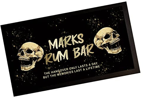 Artylicious Alfombrilla personalizada para barra de ron – barra de ron con especias de calavera, regalo para el bar de casa V2
