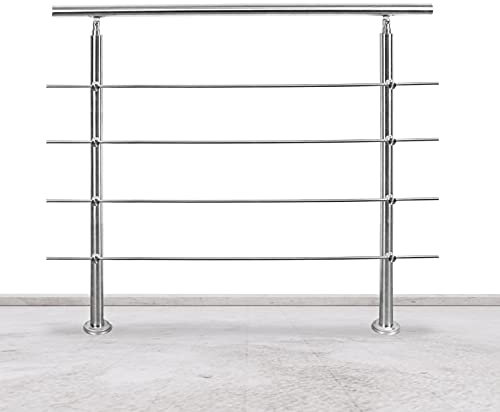 Tubiaz Garde-corps avec main courante, en acier inoxydable, avec 4 traverses, pour balcon, escaliers intérieurs et extérieurs (120 cm)