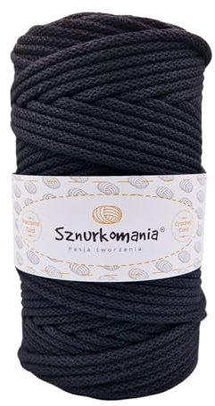Sznurkomania, Cordoncino di cotone 5 mm 100 m, 46 colori, colore bianco, filato macramè, filo di cotone intrecciato 5 mm con nucleo, cordoncino macramè, cordoncino per uncinetto