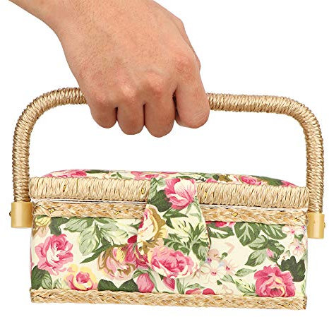Nähkorb aus Stoff, handgefertigte Nähgarn-Nadel-Aufbewahrungsbox, Organizer für Nähwerkzeuge und Bastelbedarf(Rustikale Rose)