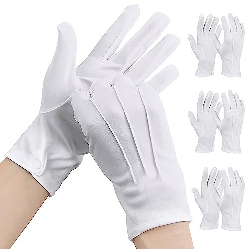 ZIOYA 6 Paare Smokinghandschuhe Baumwollhandschuhe Schnalle Stoffhandschuhe Weiß Baumwolle Weiße Handschuhe Schützenfest für Smoking-Ehrengarde Schmuck und Hotels