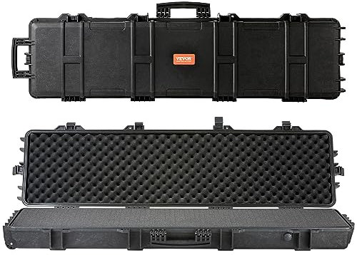 VEVOR Gewehr-Hartschalenkoffer mit 3 Schichten Vollständig Schützendem Schaumstoff, Abschließbarer Hartwaffenkoffer, Wasserdichter & Rollbarer Langwaffenkoffer, für 127 cm Gewehre oder Schrotflinten