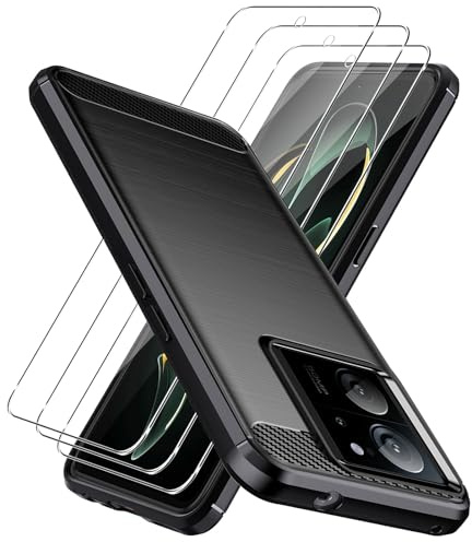 GEJEFA Funda para Xiaomi 13T/Xiaomi 13T Pro + Protectores de Pantalla in Cristal Templado, Silicona TPU Ultrafino Anti-Choque Bumper Case Carbon de Fiber Funda - Negro