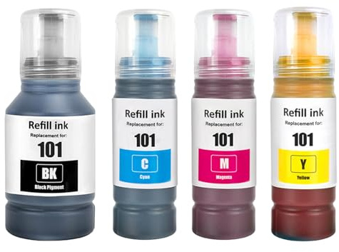 SHUOLEI 101 Tinte Kompatibel mit Epson 101 C13T03V14A C13T03V24A C13T03V34A C13T03V44A Tintenpatronen Multipack für L4150 L4160 L6160 L6170 L6190 (4-Pack,Schwarz Pigment,Cyan/Magenta/Gelb Dye)
