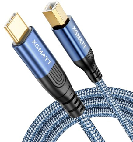 USB B auf USB C Druckerkabel, 5 m, Nylon geflochten, USB C MIDI Kabel, kompatibel für MacBook Pro, HP, Epson, Canon, Brother, Lexmark, Xerox Drucker und Scanner, Blau