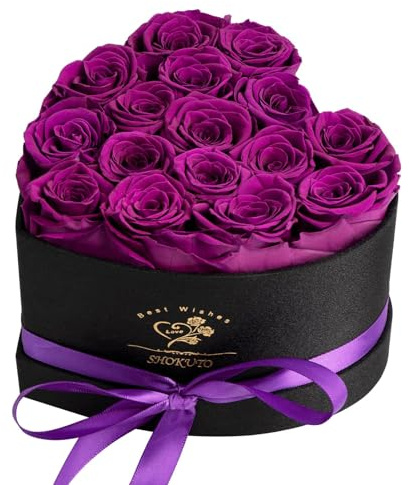 16-Piece Forever Roses in Heart Box,Preserved Rose Flowers,Birthday Gifts for Women Her Mothers Wife,100% Real Roses Last for 3 Years.Eternal Rose Gift Box for Valentines Christmas Mother's Day