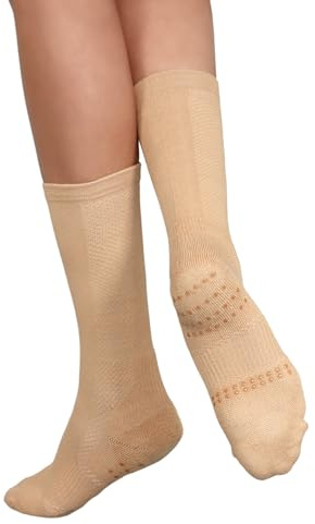 Calcetines de baile con agarres giratorios de silicona y punto de giro - Calcetines de ballet planos contemporáneos para niñas y mujeres en color nude y negro, color carne, S