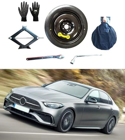 18 extra hjulsats kompatibel med Mercedes C-klass med Cric, nyckel, handskar och väska