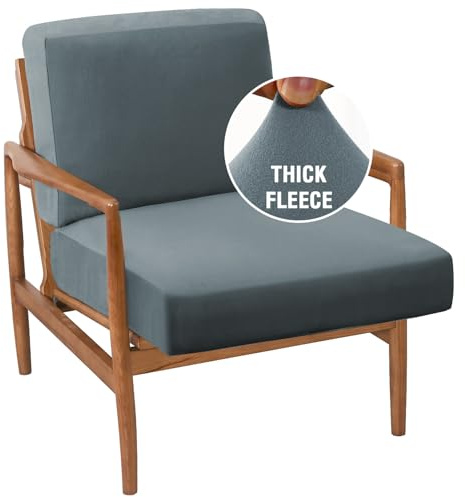 H.VERSAILTEX Fleece Couch Cover Stretch Armchair Slipcover 2 Piece Soft Sofa Covers Washable for Mid-Century Modern Chair Accent Chair Cover(Seat Cushion Cover Plus Back Cushion Cover, Stone Blue)