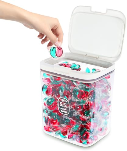 HomKlity Large Capacity Container With Automatic Pop-Up Lid - Laundry Pods And Airtight Dishwasher Pod Holder, For Laundry Room Organization And Storage And Storage Of Dry Food, Packaged Food, Candy