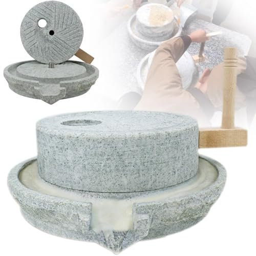 MIDUOLAI Handcrafted Bluestone Grinder, Natural Granite Paste Grinder, Hand Dry/Wet Grain Pulverizer, with Wooden Frame for Grains, Beans And Barley,25 * 35CM