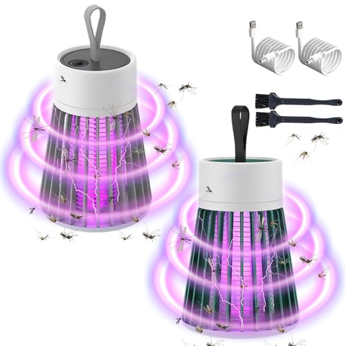 ZOYDP 2 Stück Insektenvernichter Elektrisch, Mückenfalle Elektrisch, Mückenlampe Wiederaufladbarer, 365 nm Fliegenfalle elektrisch, Insektenlampe Akku, Mozzguard Zapper für Innen, Grau, Grün