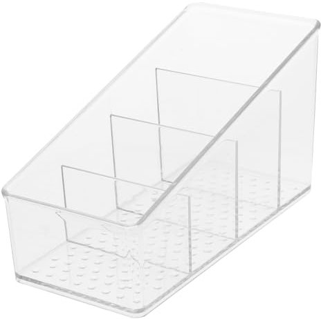 Amosfun Tea Bag Holder and Organizer Box with 4 Compartments, 7x15x8.8cm Storage Case for Tea Bags and Sugar Packets, Sturdy Kitchen Pantry Packet Organizer for Cabinet Use