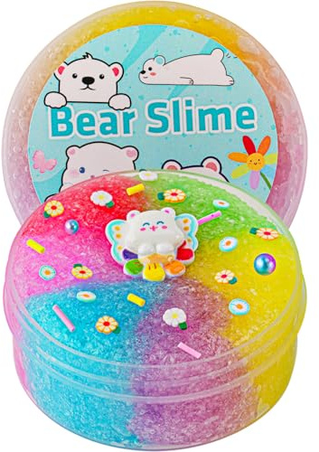 Bear Rainbow Snow Fizz Slime, Nicht Klebriger Crunchy Schleim für Kinder, Sensorisches Schleim Spielzeug, Geschenke für Mädchen und Jungen zum Geburtstag, zu Ostern, Halloween und Weihnachten