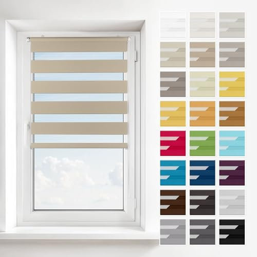 Estika Doppelrollo ohne Bohren – 2-in-1 Montage (Klemmfix, Wand oder Decke) – Sandstrand – 110 × 220 cm – Rollo für Fenster innen