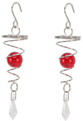 Wind Chimes for Outside Gazing Ball Spiral Tail Garden Wind Chimes Spinner Stabilizer Stainless Steel Spiral Chime 2Pcs (Red)