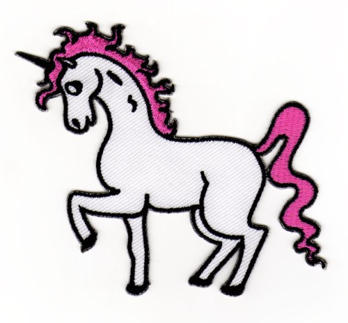 Einhorn Pferd Weiß Rosa Aufnäher zum aufbügeln oder aufnähen Bügelbild Aufbügler für Kleidung gestickter Bügelpatch Applikation Patch Größe 9,8 x 8,0 cm