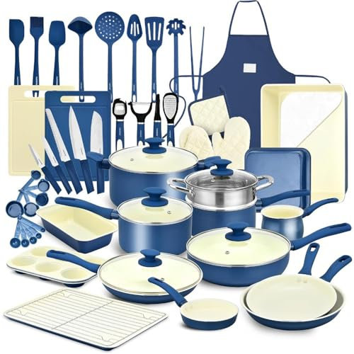 HJZSZX Juego completo de utensilios de cocina para el hogar de 54 piezas, ollas y sartenes antiadherentes de cerámica, 54 piezas, uno