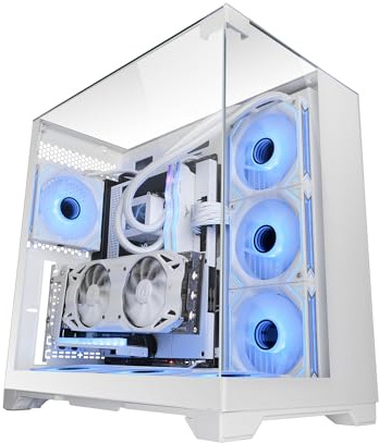 Mars Gaming MC-VISION, Caja Gaming ATX, Triple Cristal Templado Continuo Sin Marco, Estructura Doble Cámara, Compatible con Placas Base de Conector Inverso, Soporte Total Refrigeración Líquida, Blanco