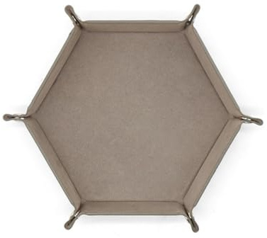 GreatRise Faltbar Würfelteller Hexagon Würfelbrett Würfelschale Samt Kunstleder Würfelunterlage Würfeltablett PU Würfel Tablett für Dungeons und Dragons RPG Spiele Tischspiele Brettspiel Grau