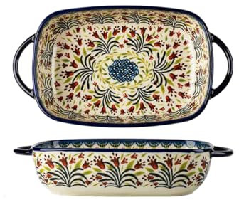 Rectangle Plate Fruit Double Ear Soup Bowl, Home Ceramic Creative Vintage Tableware - Polish Double Ear Rectangle Grill (Large)