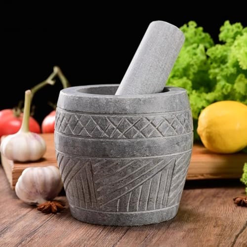 XDAWQP Mortero de Piedra Natural de Alta Resistencia, Herramientas de Cocina, trituradora Creativa, trituradora de ajo doméstica, trituradora Tallada a Mano para Guacamole, espe，B