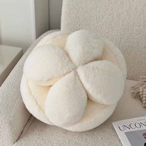 Aocase Kugelförmige Wurfkissen, 3D Runde Kissen Plüsch Ball Dekokissen, Rundes Ballkissen, Plüsch Zierkissen, Dekoratives Knotenkissen, Modernes kugelförmiges Wurfkissen für Sofa,Weiß,30cm