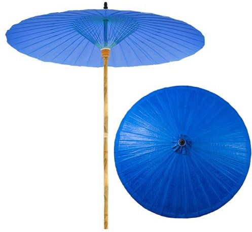 WATAOW Parasol De Jardin en Bambou De 2 M, Parasol De Plage Extérieur Amovible, Parasol Traditionnel en Papier Huilé, Imperméable Et Anti-UV, Adapté pour Plage, Patio(Blue)