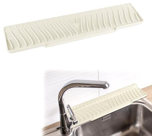 xiruiubao Tapis Egouttoir Vaisselle,AntidéRapant étroits Tapis Evier Cuisine,Bord Pliable Tapis Vaisselle en Silicone,Tapis égouttoir Vaisselle pour Cuisine et Salle de Bain,45x10cm,Blanc D'Ivoire