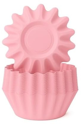 The Baked Studio Bloom Baking – Lot de 50 caissettes à cupcakes en forme de fleur, papier sulfurisé de qualité supérieure, moules de cuisson élégants pour cupcakes et muffins (rose clair)