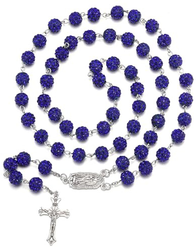 RWQIAN Rosario Perline Donne Cattoliche Uomo,Rosario Bling Perline Collana con Croce Pendente Prima Santa Comunione Battesimo Regalo per Ragazze Ragazzi
