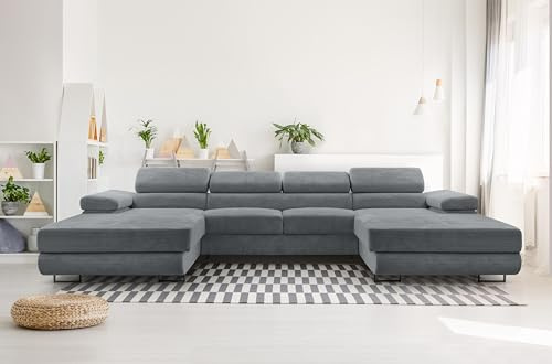 AXLIVING Sofa U Form mit Schlaffunktion Arborio U 352cm in Dunkelgrau