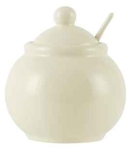 London Pottery Pot à sucre en céramique avec couvercle et cuillère, boîte à assaisonnement en porcelaine, pot à sucre, 370 ml (ivoire)