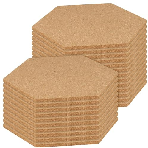 SYUTBOU 24 stycken korkanslagstavlor, 200 x 175 x 6 mm, sexkantig korkplatta, brun anslagstavla, liten för kontor, sovrum, vardagsrum