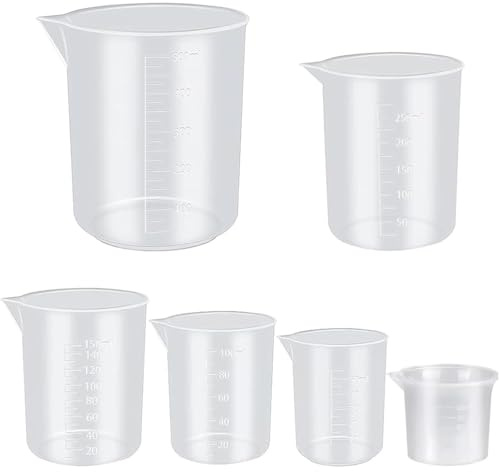 Duoleimi Juego de 6 Vasos medidores, 30 ml, 50 ml, 100 ml, 150 ml, 250 ml, 500 ml, Vasos medidores de precisión Resistentes al Calor, de plástico, con Escala, para Cocina, Laboratorio, detergente
