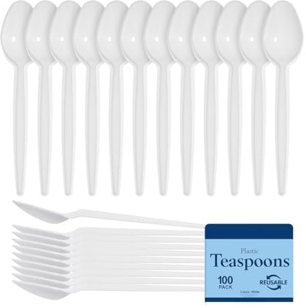 Tezraftaar® 2000 x Reusable Plastic Tea Spoon Small White Heavy Duty Spoon for Picnic Weddings Birthday Parties Catering Supply
