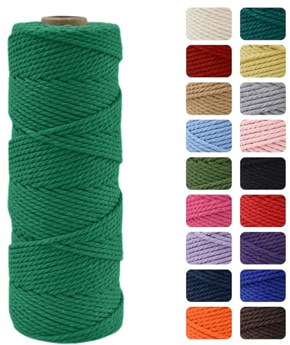MOMAHUA 2mm Cotone Macramè 100% Naturale,Verde Smeraldo 100m Filato Non Sbiancato Senza Chimici per DIY, Bomboniere, Decorazioni - Cordame in Cotone per Crafts